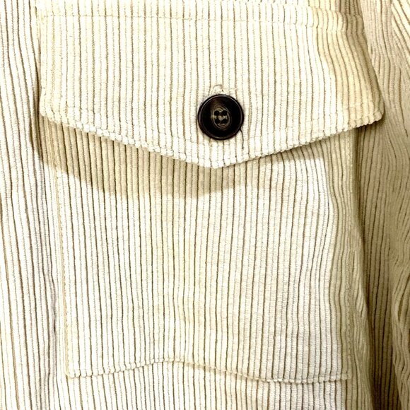 Corduroy Sherpa Lined Oversized Shacket Jacket M Button Up Soft Outerwear Beige - Picture 4 of 11
